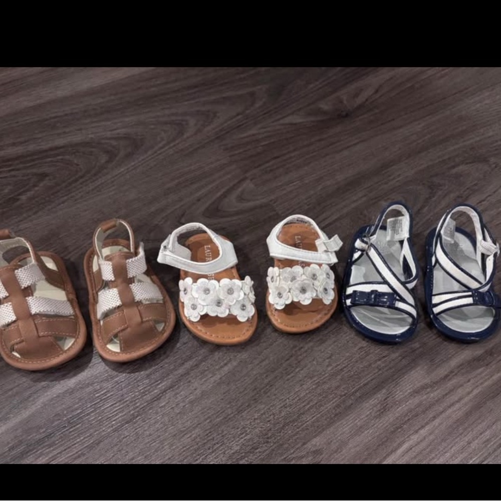 Stylish Kids Sandals Set - Brown, White, and Blue